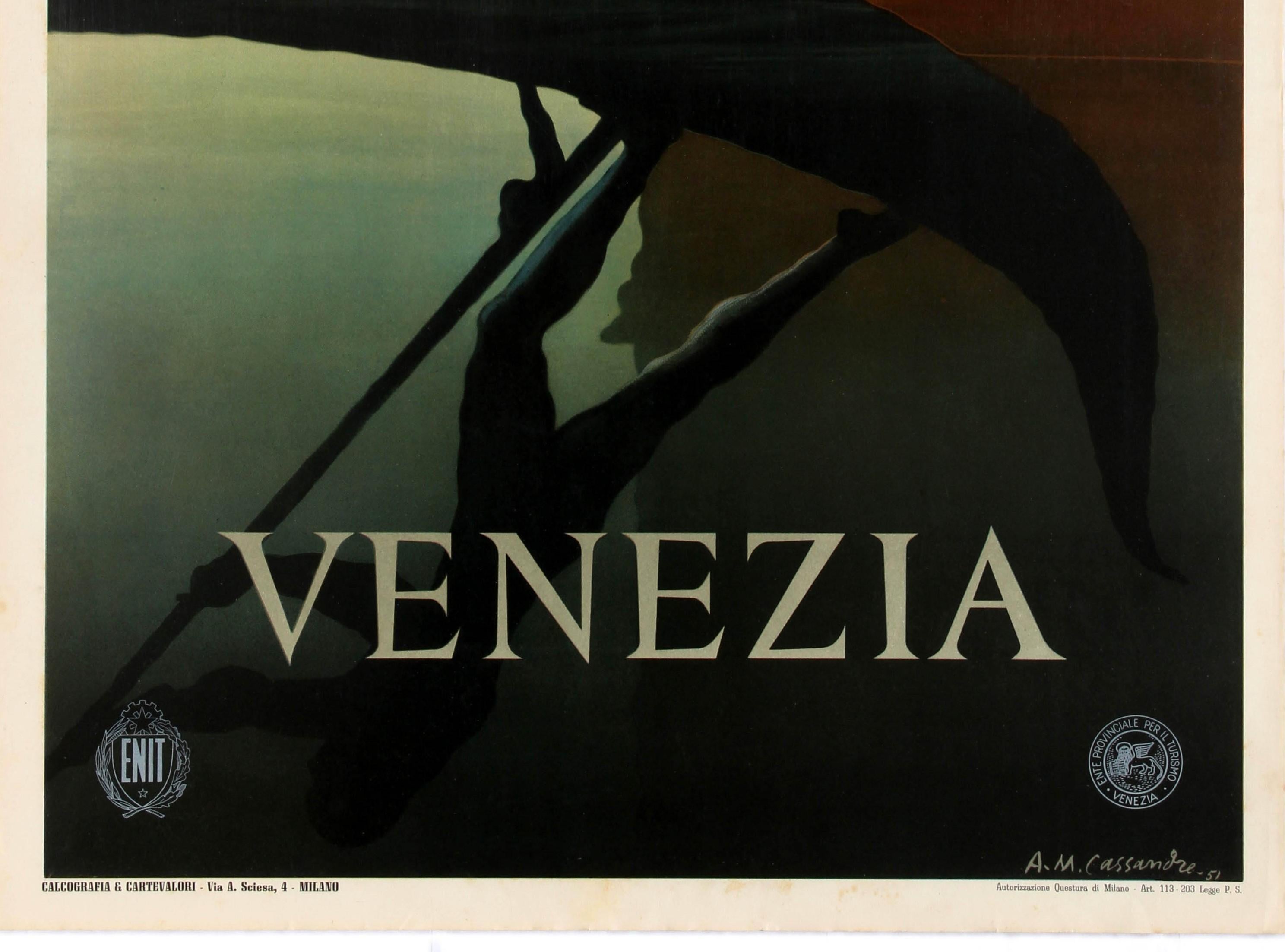 Original Vintage Iconic ENIT Travel Poster By Cassandre Venice Venezia Gondola - Art Deco Print by Adolphe Mouron Cassandre