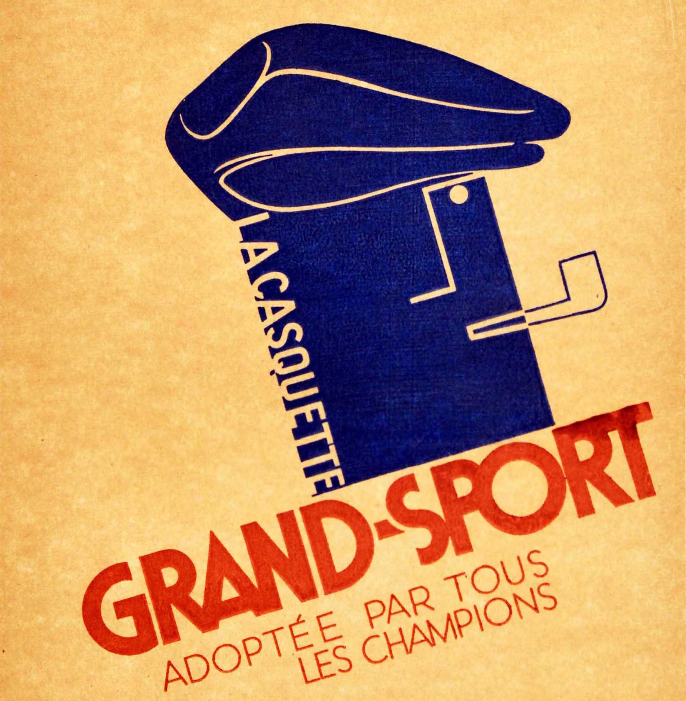 Affiche publicitaire originale en papier vintage Grand Sport Cap La Casquette Champions - Orange Print par Adolphe Mouron Cassandre