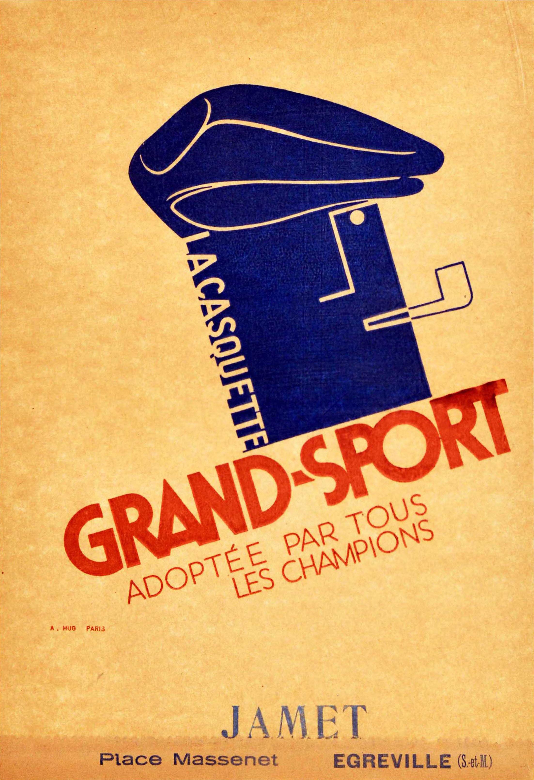 Affiche publicitaire originale en papier vintage Grand Sport Cap La Casquette Champions