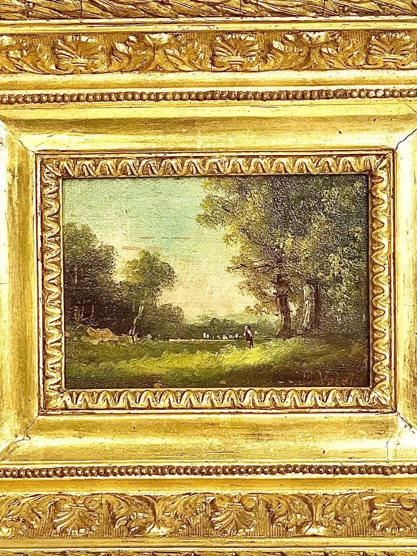 Adolphe Valette, Kleine Landschaft Öl auf Platte, Ende 19. (Vergoldetes Holz) im Angebot