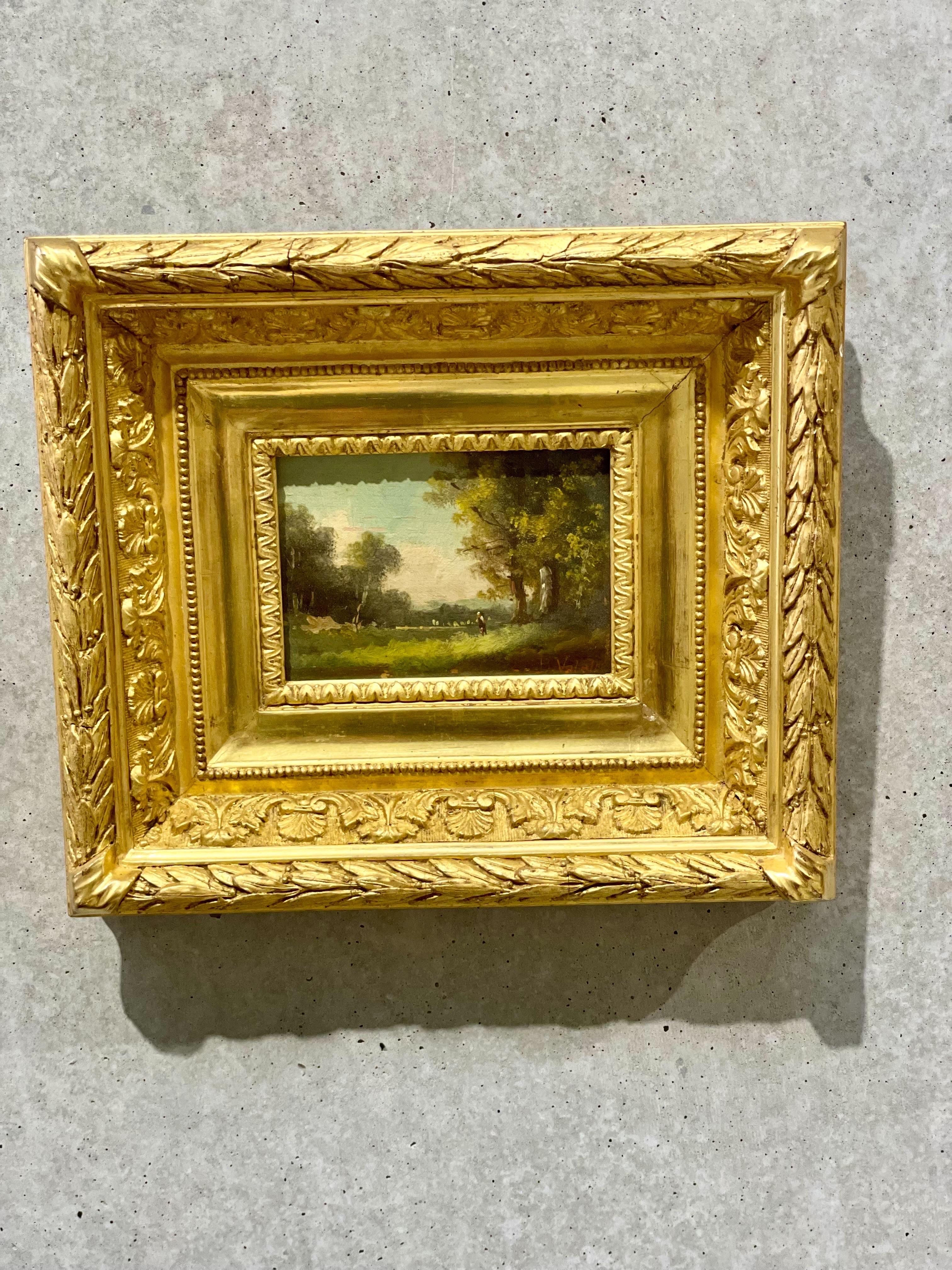 Adolphe Valette, Kleine Landschaft Öl auf Platte, Ende 19. im Angebot 2