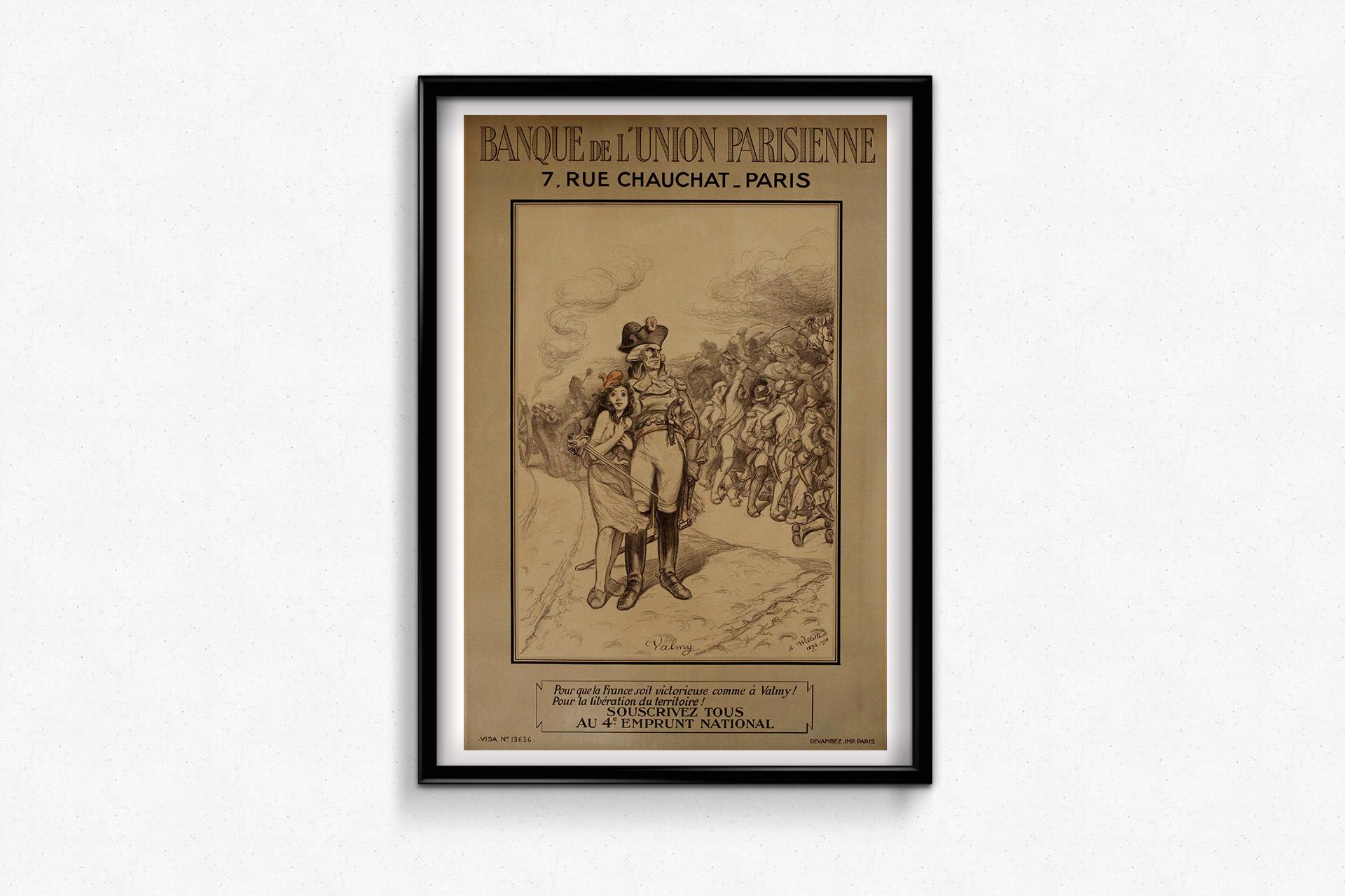 1918 original poster by Adolphe Willette, for the Banque de l'Union Parisienne For Sale 1