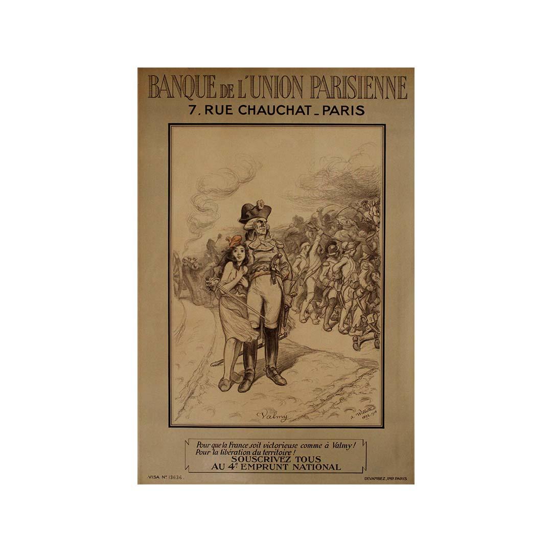 1918 original poster by Adolphe Willette, for the Banque de l'Union Parisienne For Sale 3