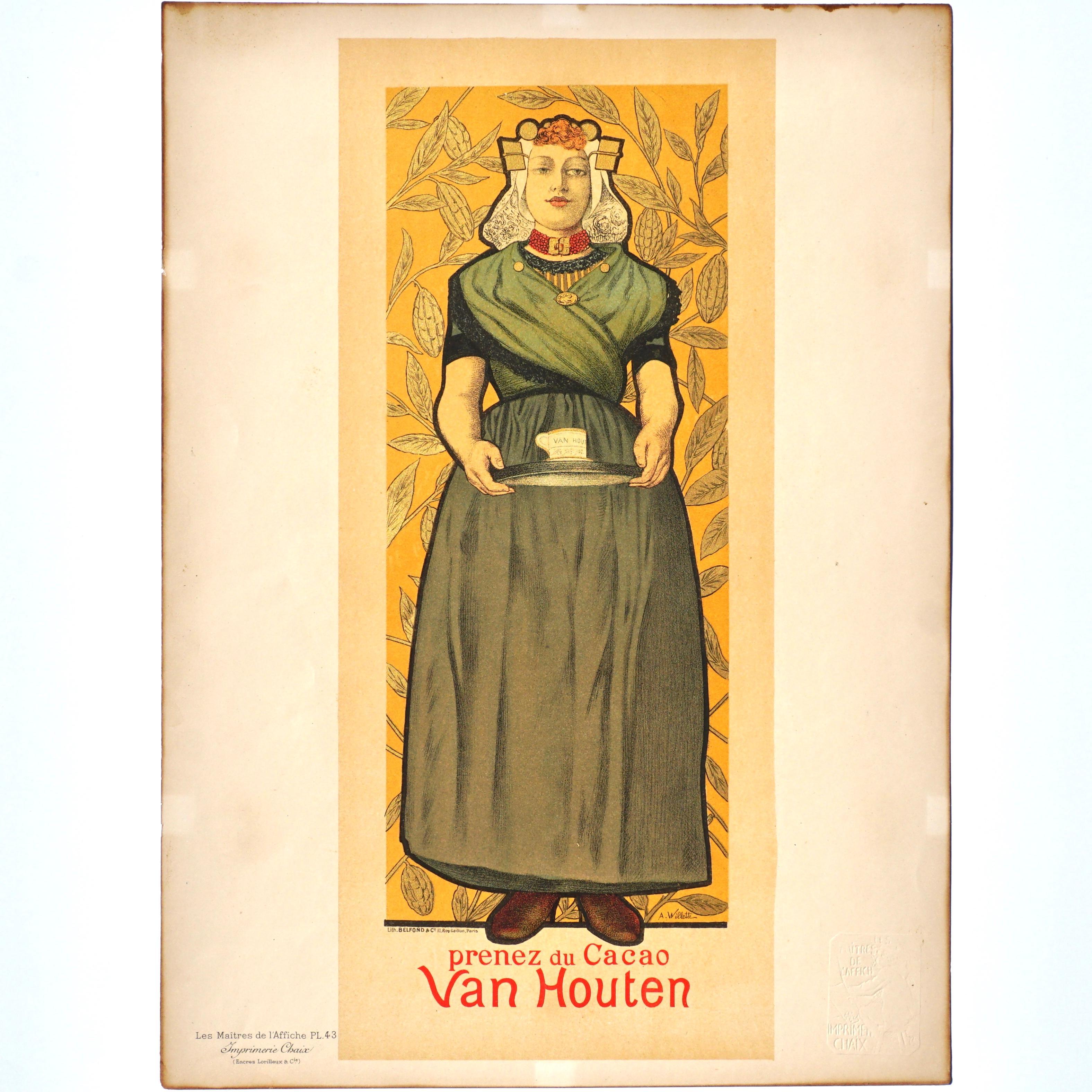 Adolph Willette “Cacao Van Houten” Original 1896 Poster Chaix - Print by Adolphe Willette