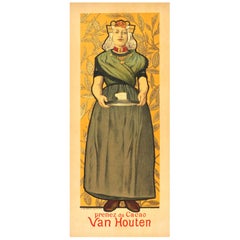 Antique Adolph Willette “Cacao Van Houten” Original 1896 Poster Chaix