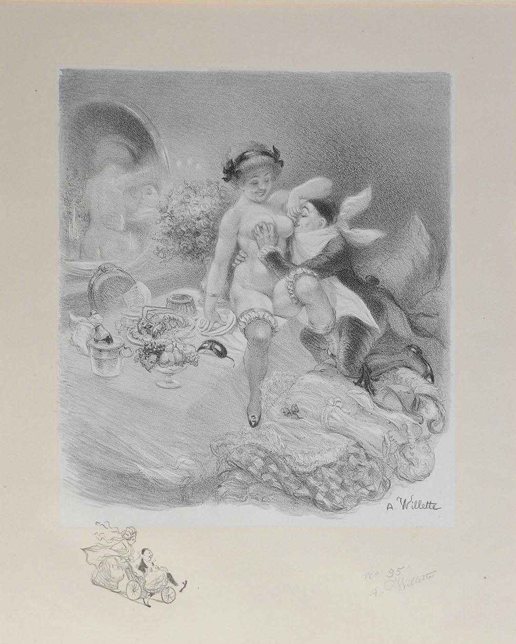 Adolphe Willette Lithograph Original Hand Signed Seven Deadly Sins Erotic Nude