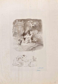 Lady with Cupids and Dwarf - Lithograph by Adolphe Willette - 1906