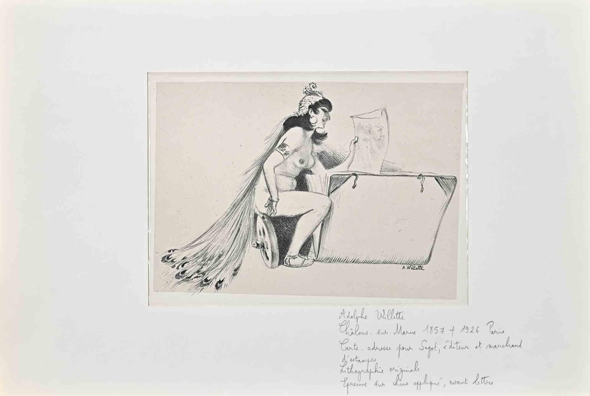 Nude of Woman is an Original Lithograph realized by Willette (Adolphe Léon).

Good condition on a grey paper included a white cardboard passpartout (32.5x48 cm).

Address card for Sagot, publisher and printmaker.

Hand signed with pencil  on the