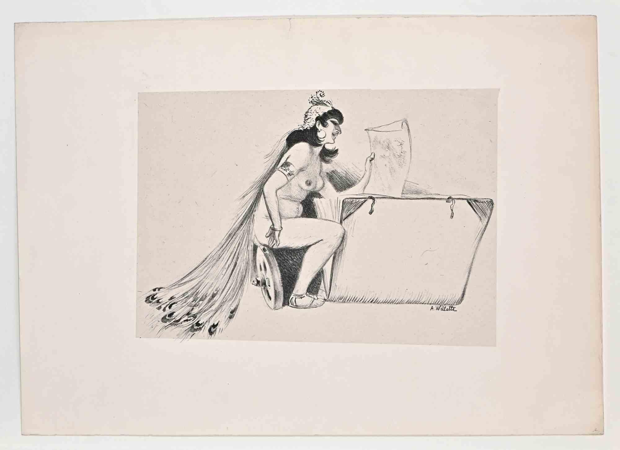 Akt einer Frau – Lithographie von Adolphe Willette – frühes 20. Jahrhundert 