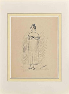 The Lady - Drawing d'Adolphe Willette - Fin du XIXe siècle 