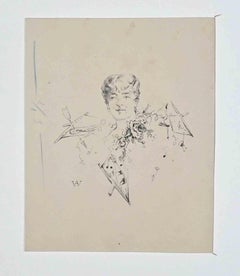 The Lady - Drawing by Adolphe Willette - Late-19th century 
