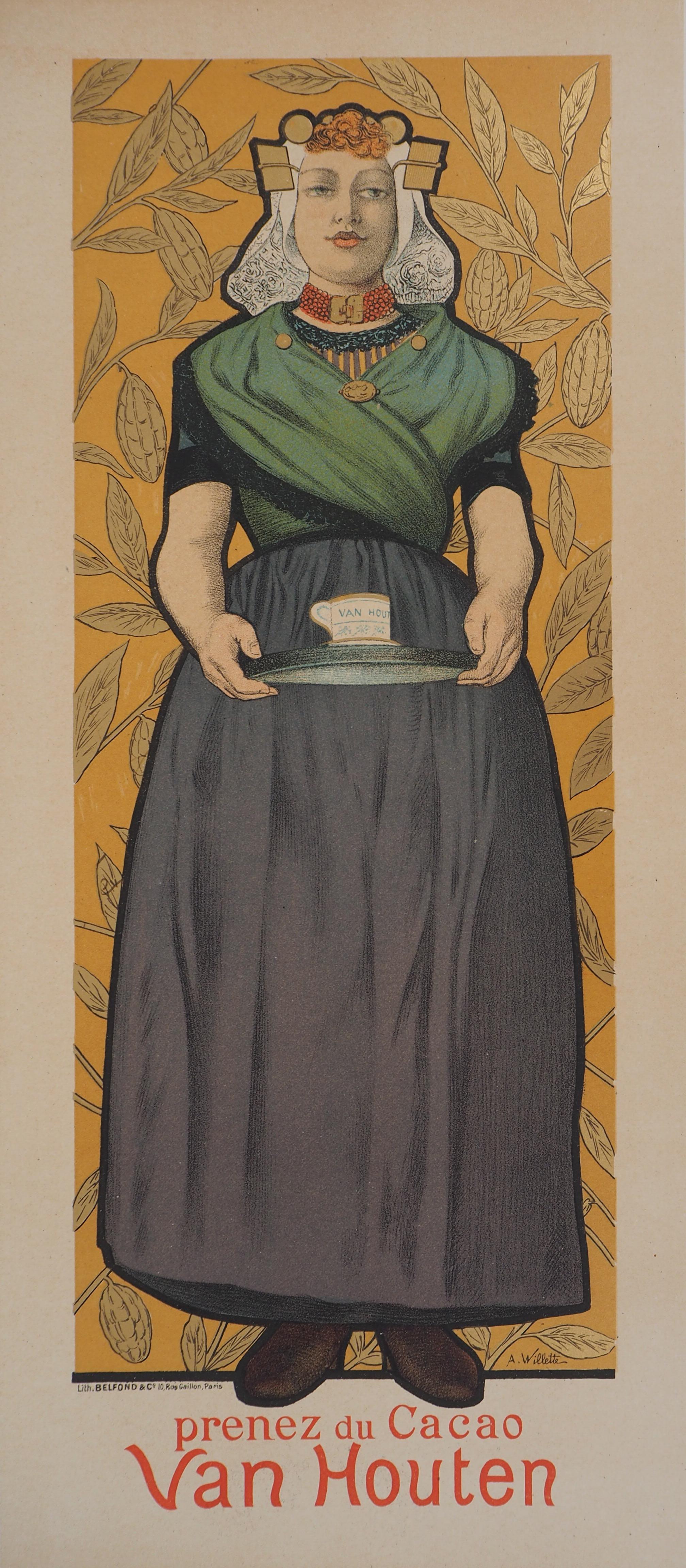 Adolphe Willette Figurative Print - Van Houten : Woman and Cocoa - Lithograph (Les Maîtres de l'Affiche), 1895