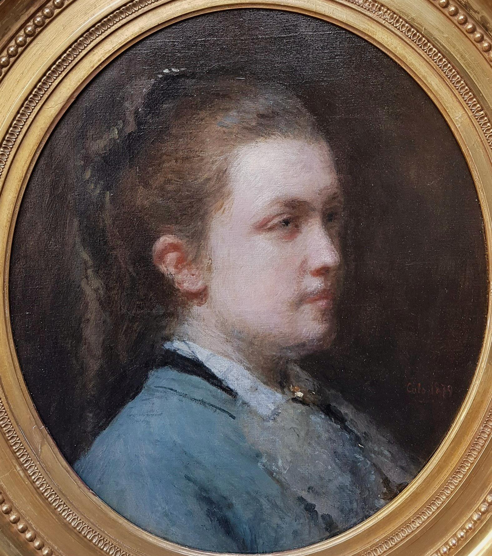 Painting 19th CALS French portrait oil oval young woman pianist Jenny GODIN - Brown Portrait Painting by Adolphe-Félix CALS