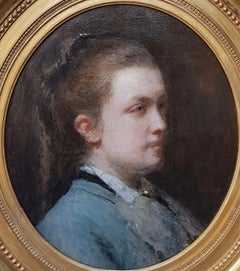 Pittura 19° CALS Francia ritratto olio ovale giovane donna pianista Jenny GODIN