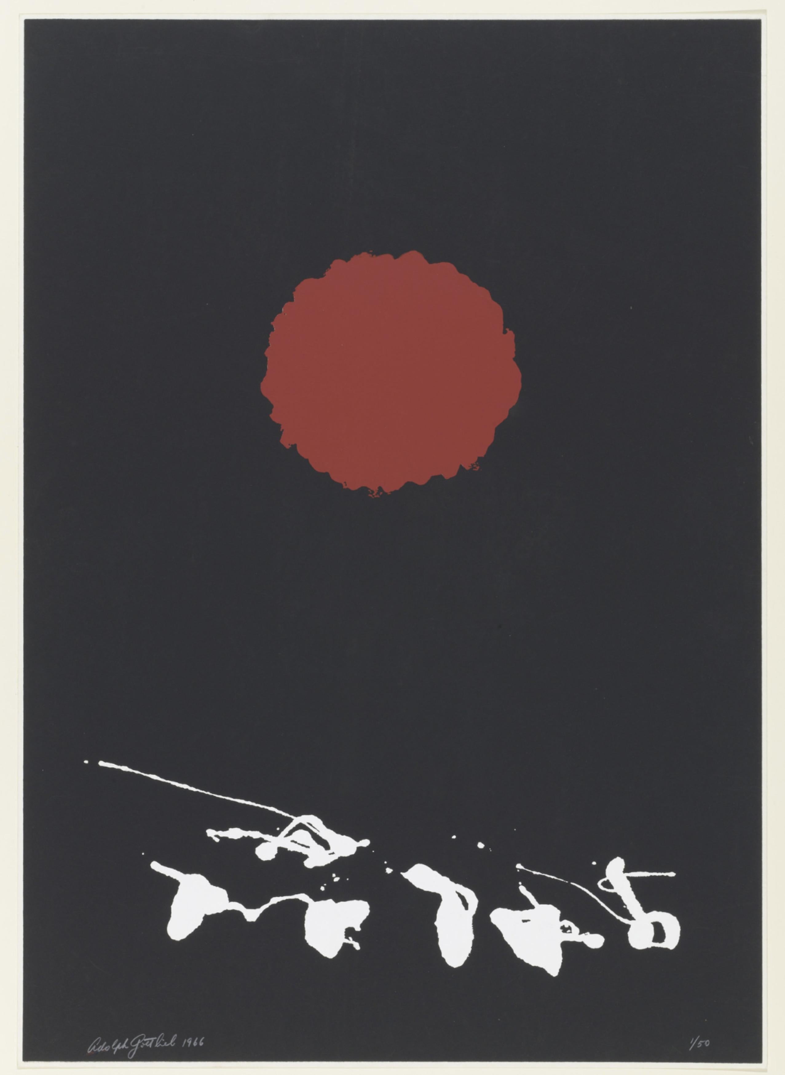 Black Ground, Red Disc - Print by Adolph Gottlieb
