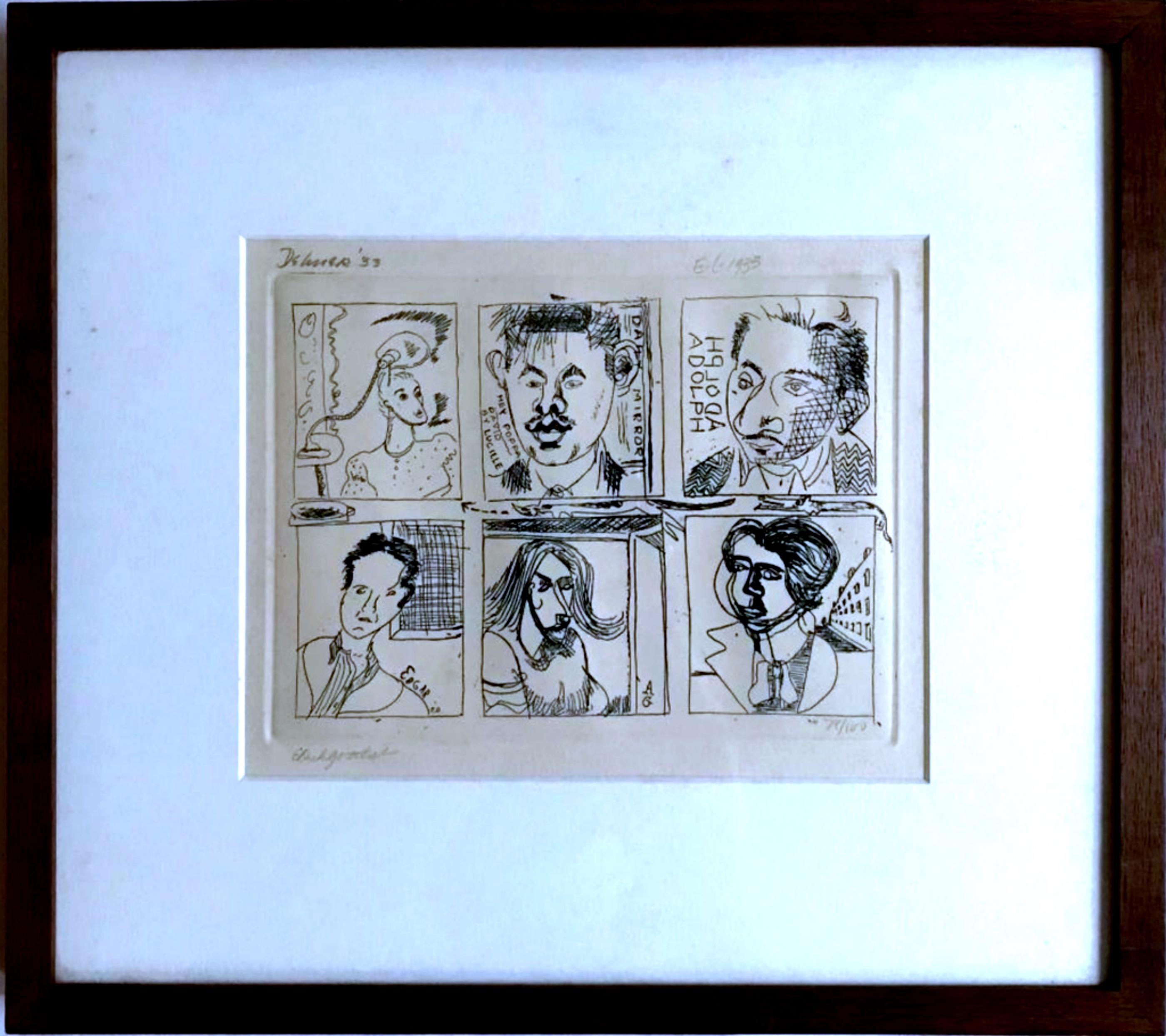 Collaborative Radierung mit 6 Künstlern (Handsigniert von 3 Künstlern) – Print von Adolph Gottlieb