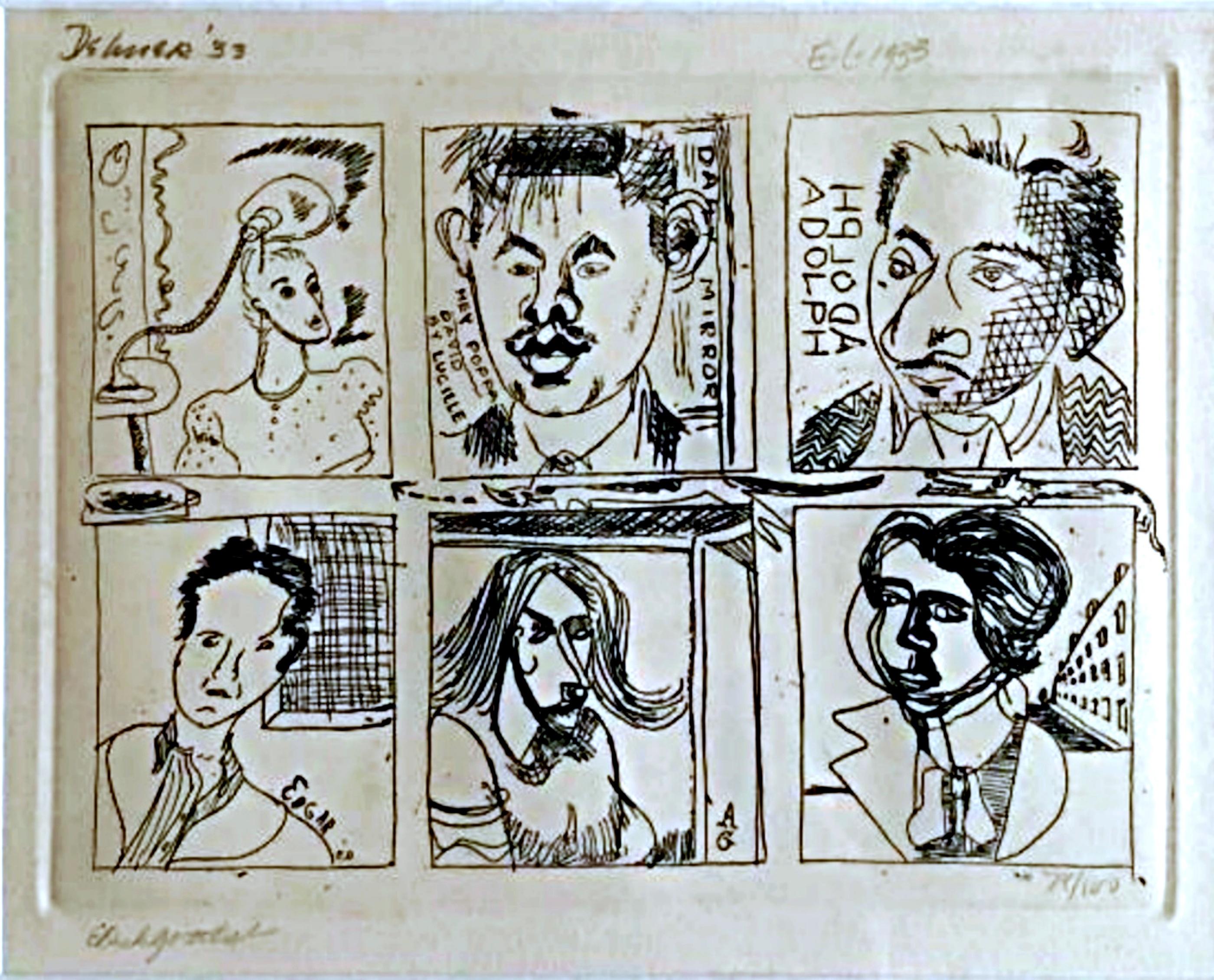 Adolph Gottlieb, David Smith, Dorothy Dehner, Edgar Levy, Lucille Corcos and Esther Gottlieb
Collaborative Etching With 6 artist (Hand Signed by 3 artist), 1933-1974
Etching
Signed and dated in pencil by Dorothy Dehner and Edgar Levy and signed in