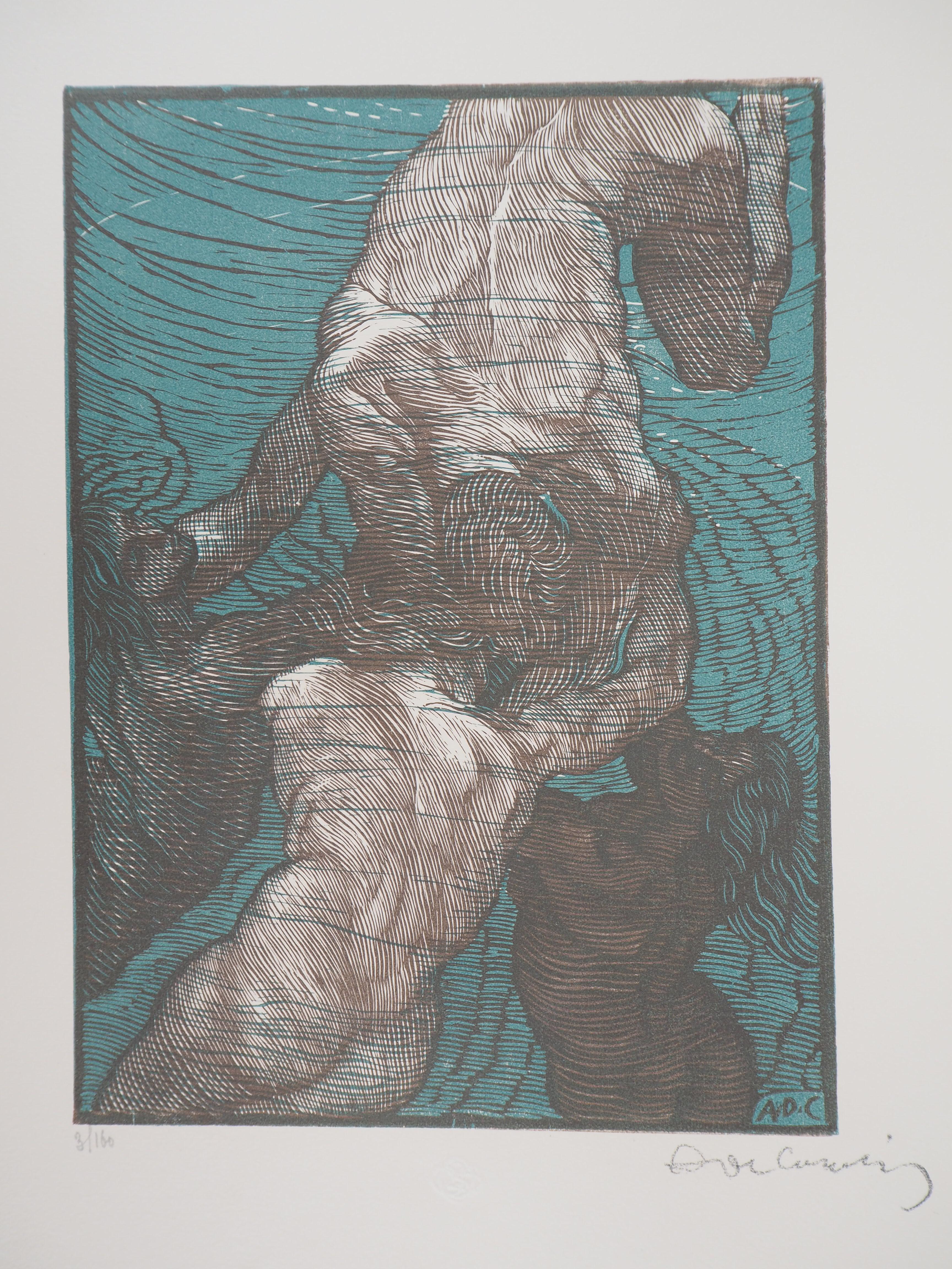 Hylas and the Nymphs - Original wooodcut, Handsigned and numbered / 160 - Print by Adolpho DE CAROLIS