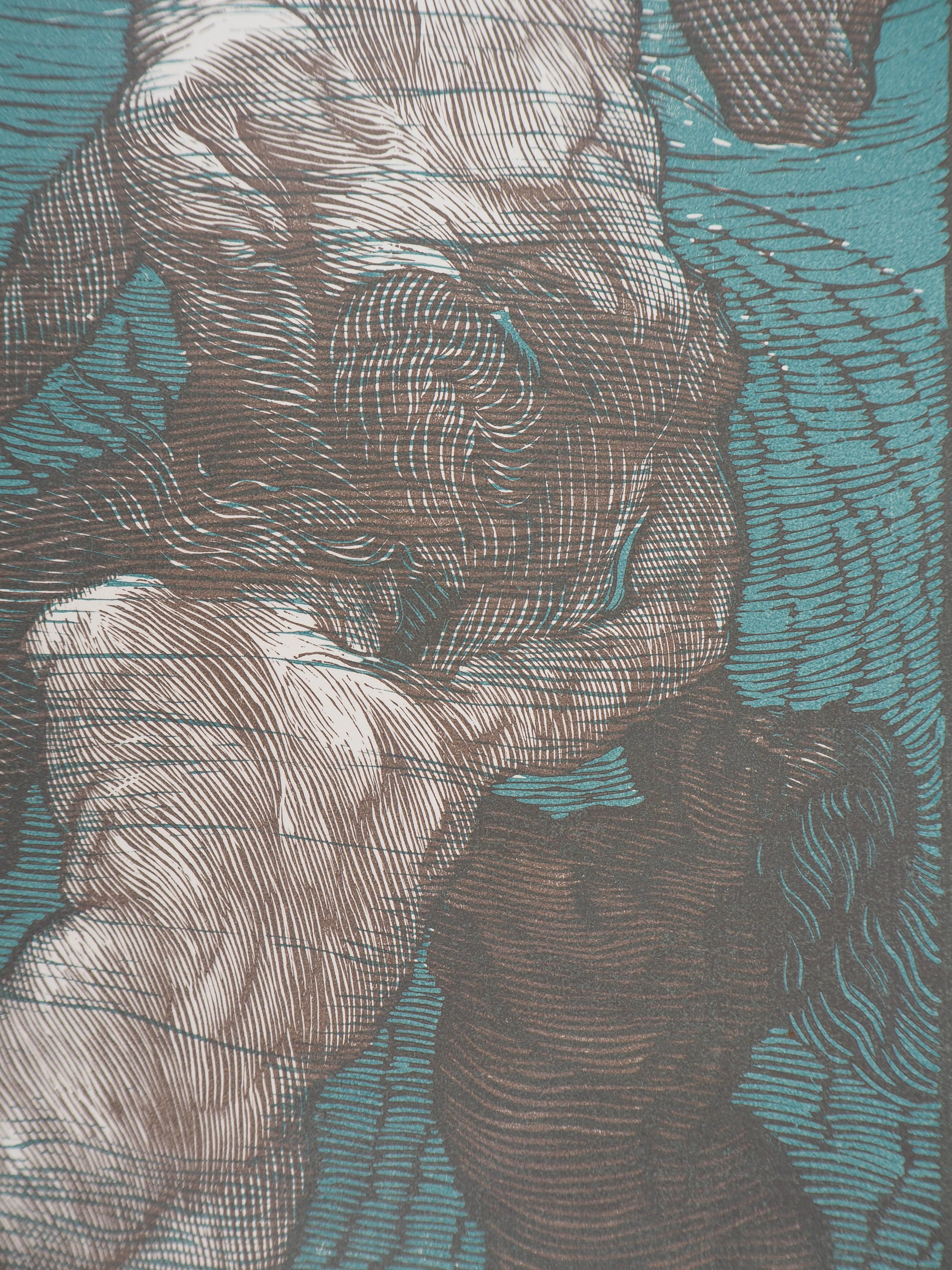 Hylas and the Nymphs - Original wooodcut, Handsigned and numbered / 160 - Modern Print by Adolpho DE CAROLIS