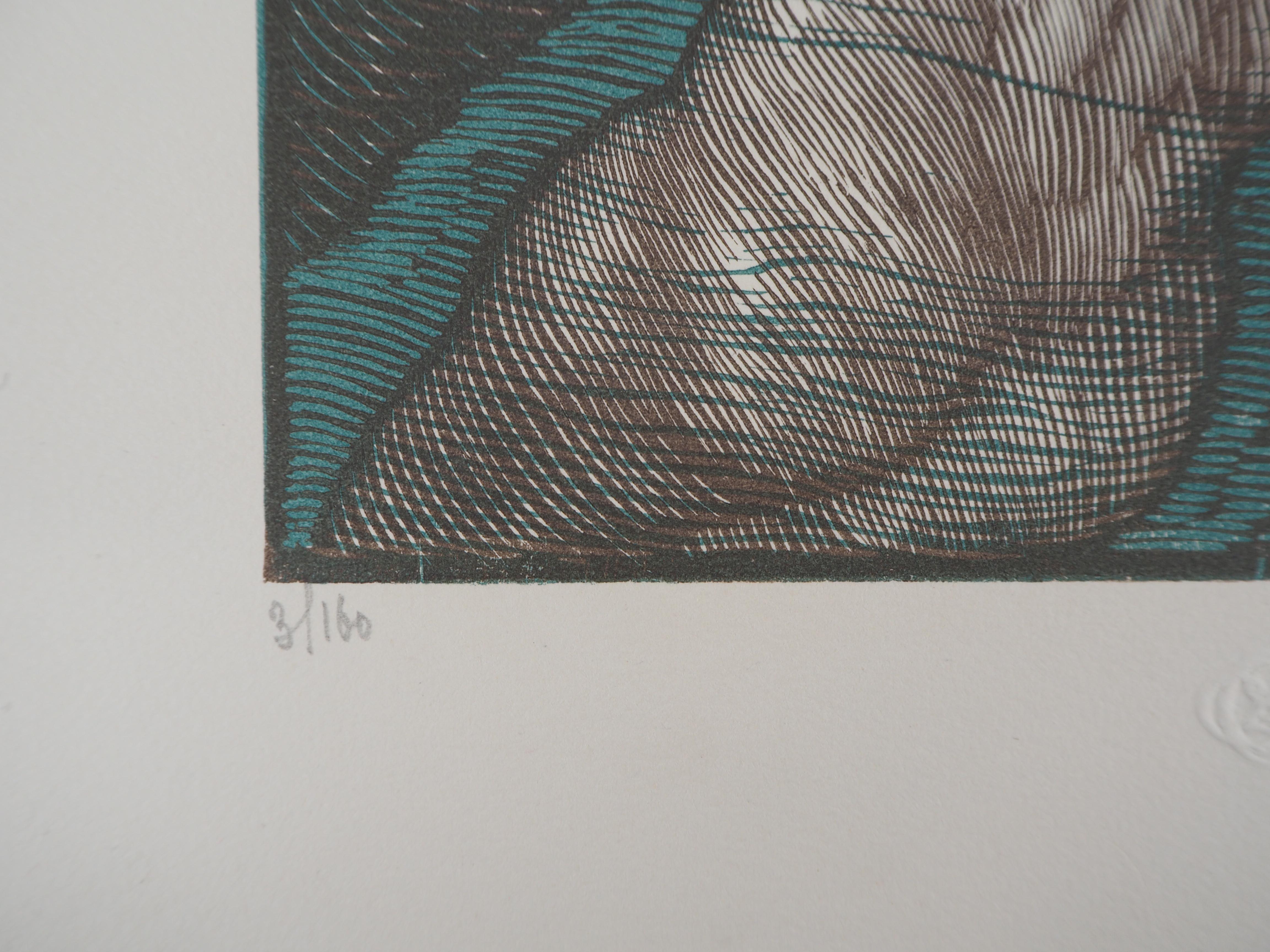 Hylas e le Ninfe - Legno originale, firmato e numerato / 160 - Figurative Print Grigio di Adolpho DE CAROLIS