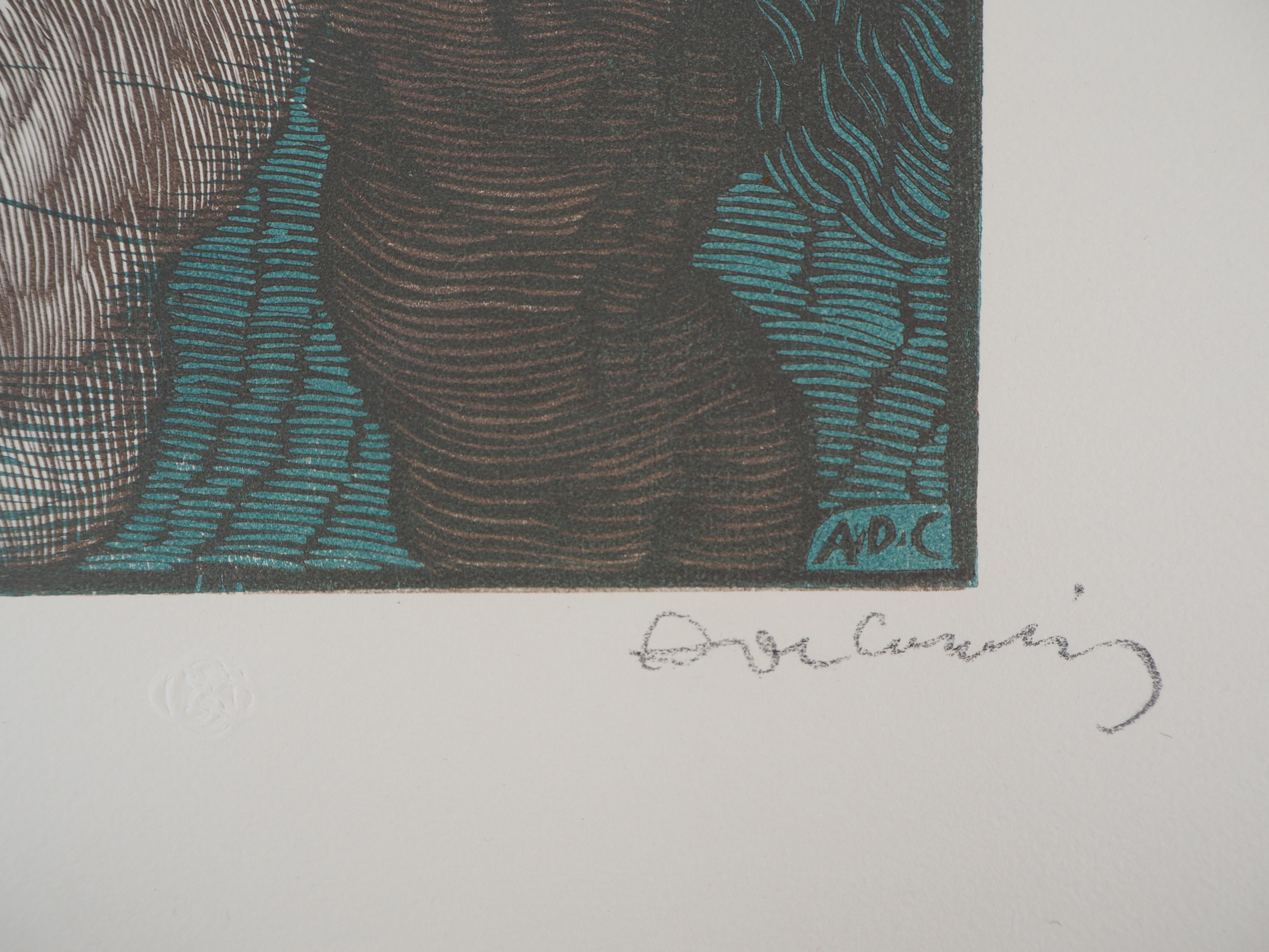 Adolpho DE CAROLIS (1874-1928)
Hylas and the Nymphs, 1925

Original woodcut
Handsigned in pencil
Numbered /160
On vellum 32.5 x 25.5 cm (c. 13 x 10 in)
Bears the blind stamp of the editor 'Imagier de la Gravure sur Bois' (Lugt 1140a)

Excellent