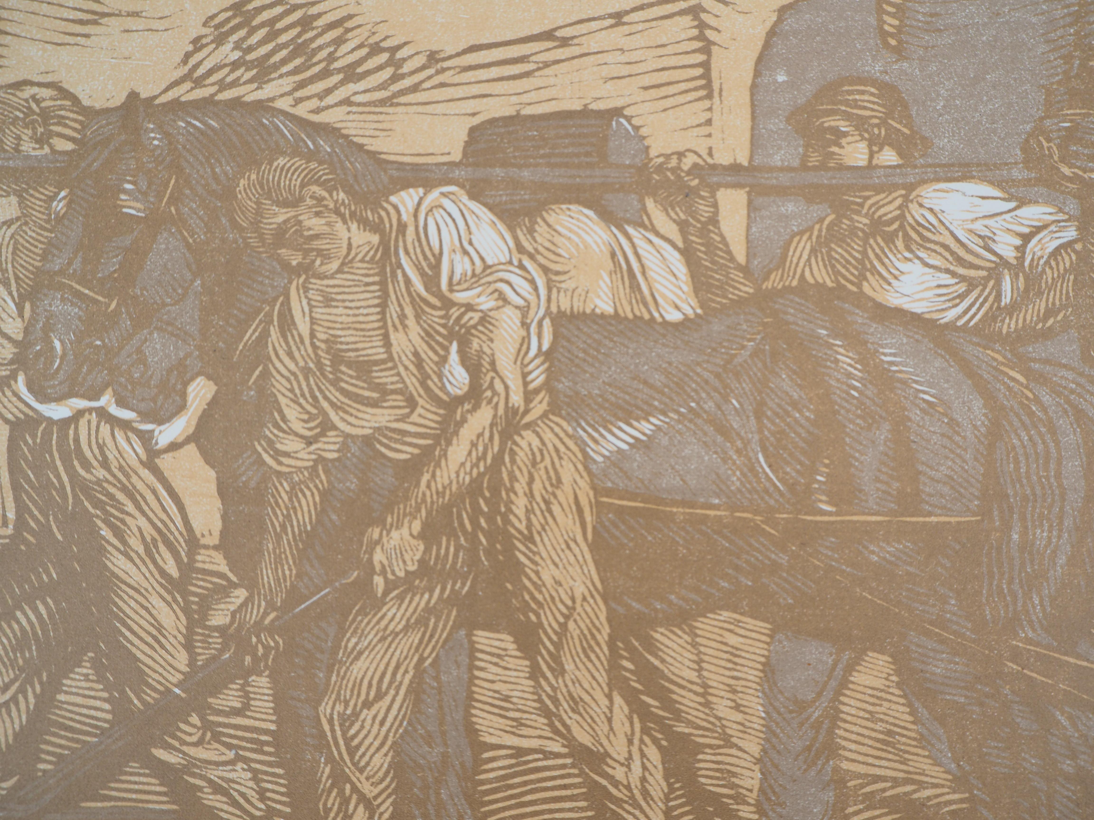 Symbolismus : Allegorie der Arbeit - Original Holzschnitt, handsigniert & nummeriert (Moderne), Print, von Adolpho DE CAROLIS