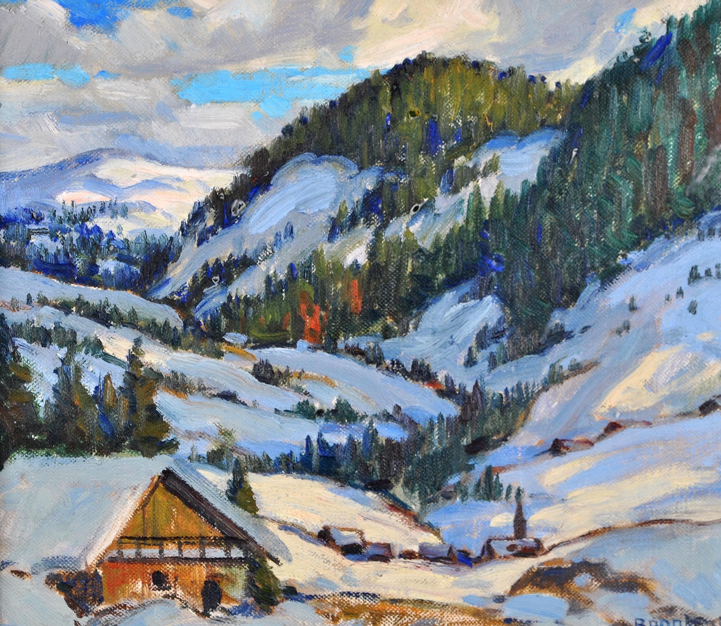 Alpine Landschaft - Impressionistisches kanadisches Ölgemälde, Schnee-Winter-Gemälde des 20. Jahrhunderts im Angebot 1