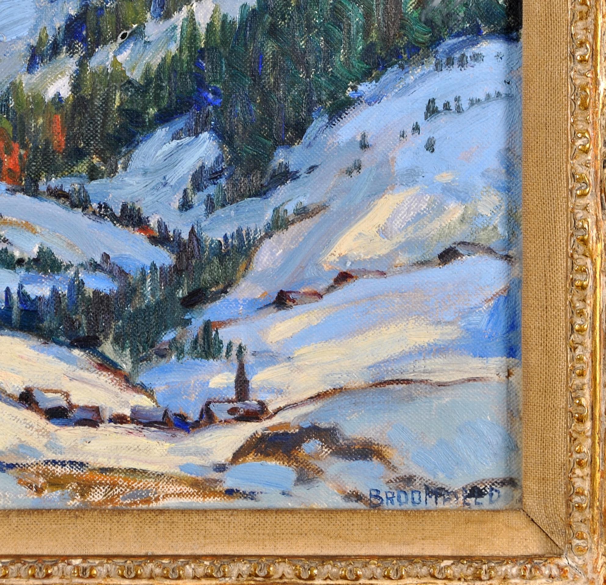 Alpine Landscape - 20th Century Impressionist Snowy Winter Canadian Oil Painting For Sale 4