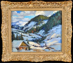 Antique Alpine Landscape - 20th Century Impressionist Snowy Winter Canadian Oil Painting