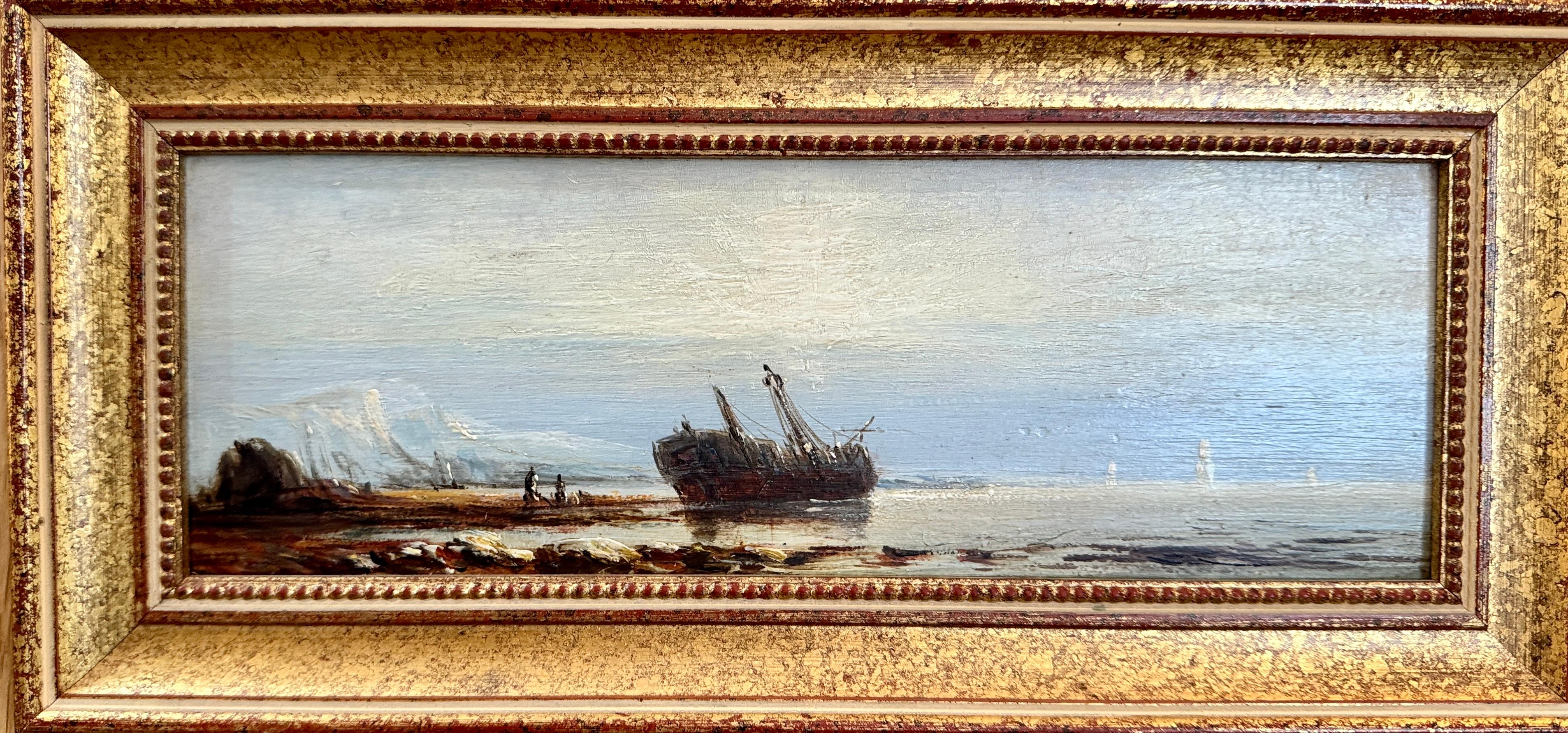 19th century Beached Fishing Vessel at Low Tide, White Cliffs Dover, English