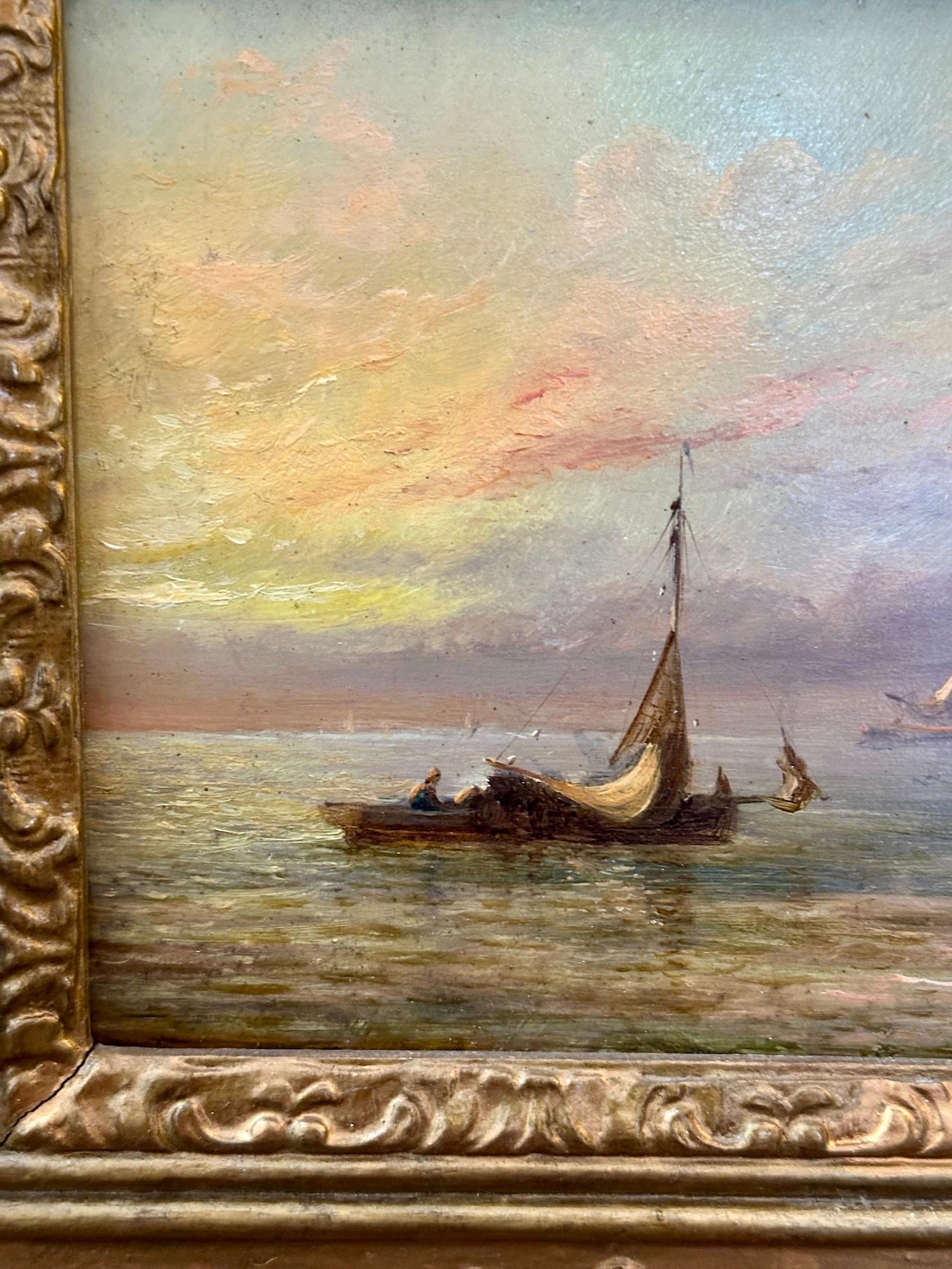 Adolphus Knell

19th century English fishing boast at Sea.

Investing in a 19th-century English fishing boat captured at sea circa 1880 by Adolphus Knell, with the sun rising or setting, offers more than just a piece of artwork—it's a window to a