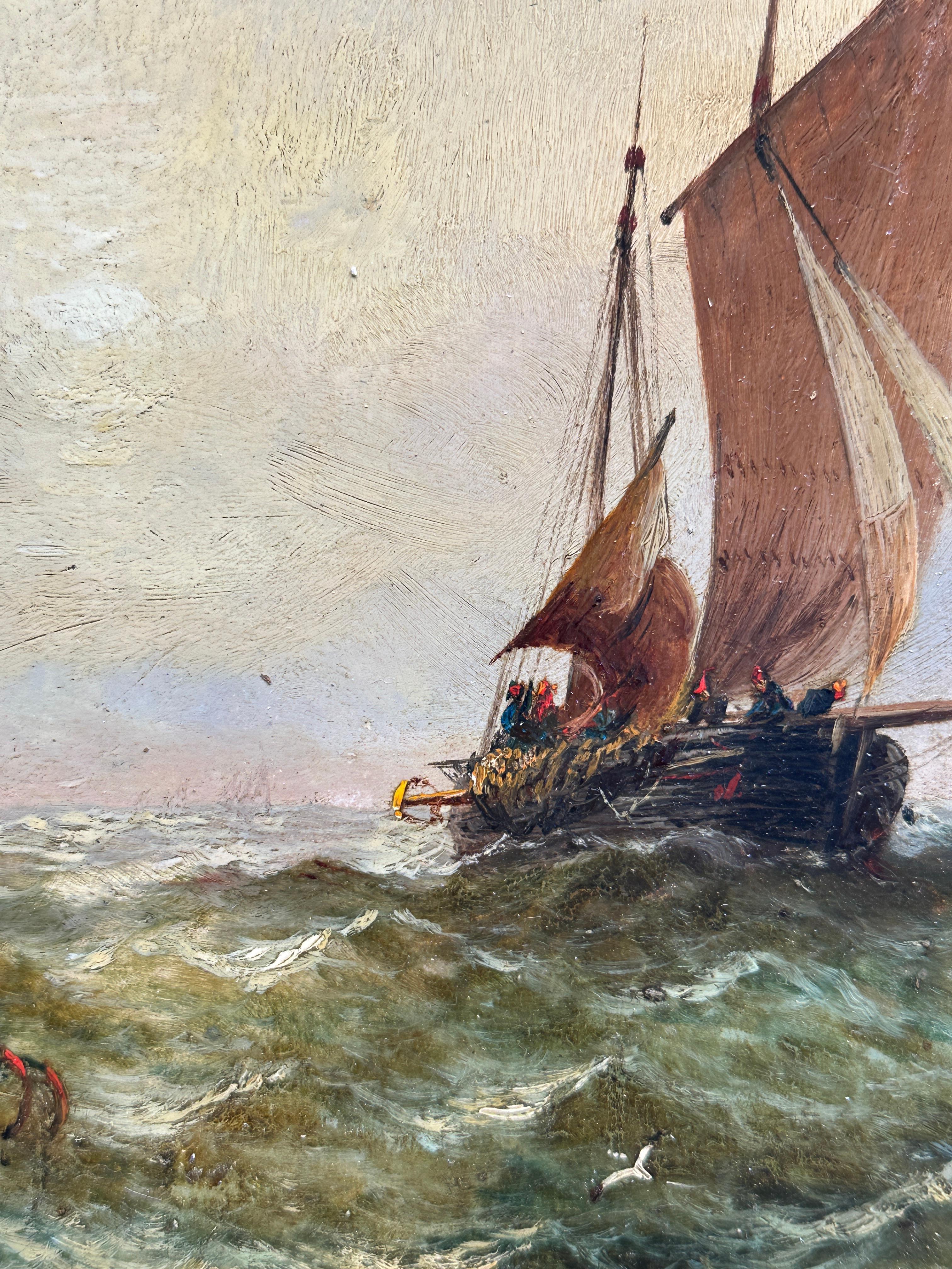 Adolphus Knell

Alarde de pesca inglés del siglo XIX en el Mar.

Poseer un barco pesquero inglés del siglo XIX capturado en el mar hacia 1880 por Adolphus Knell, con el sol saliendo o poniéndose, ofrece algo más que una obra de arte: es una ventana