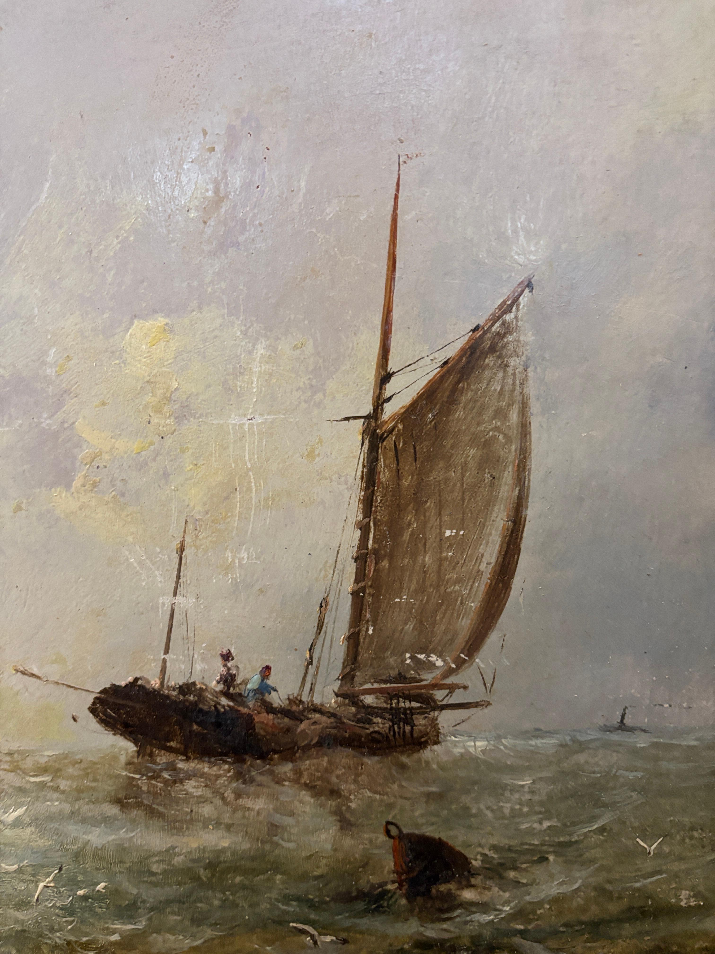 Englische Fischerboote des 19. Jahrhunderts bei Sonnenaufgang (Viktorianisch), Painting, von Adolphus Knell