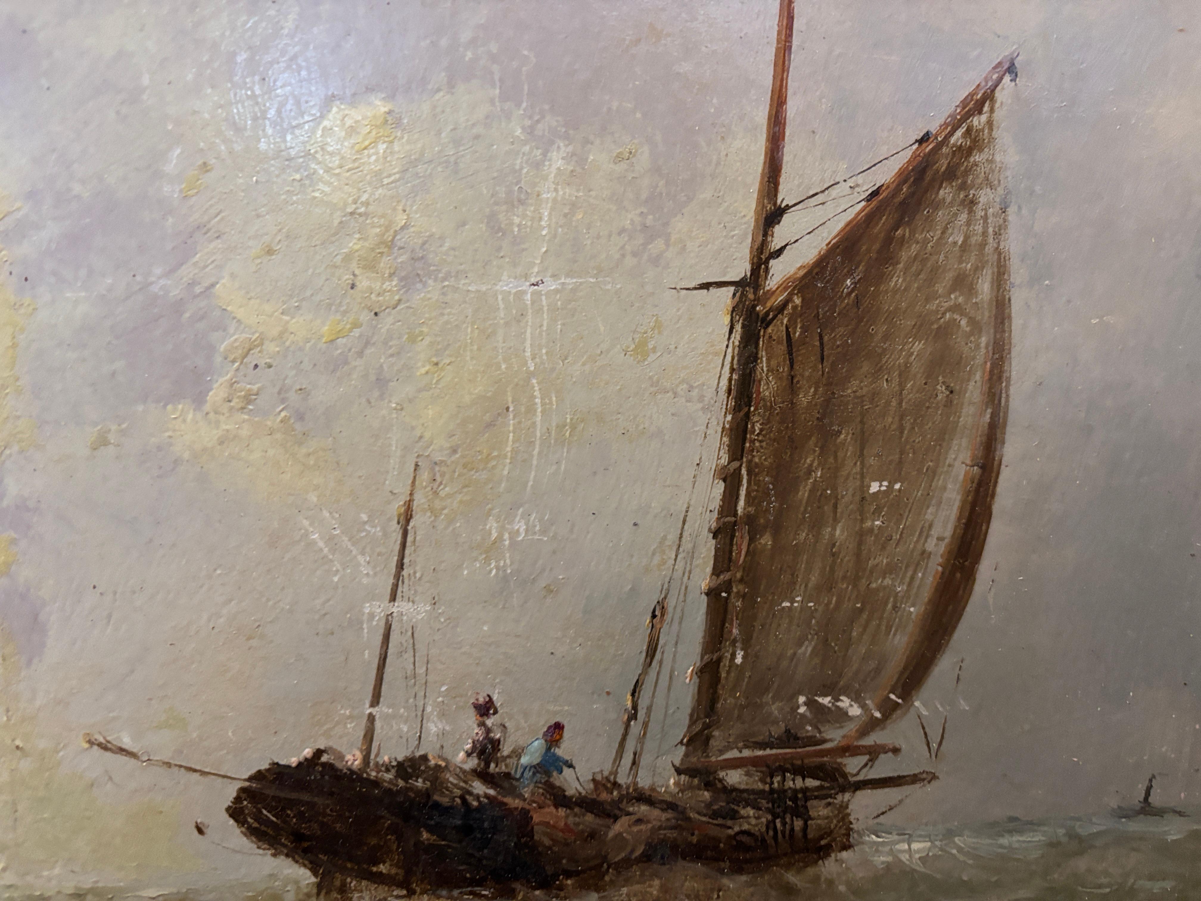 Englische Fischerboote des 19. Jahrhunderts bei Sonnenaufgang im Angebot 1