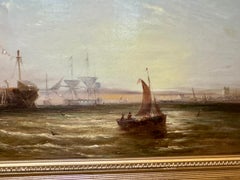 19th century English marine scene with boats at Sunrise