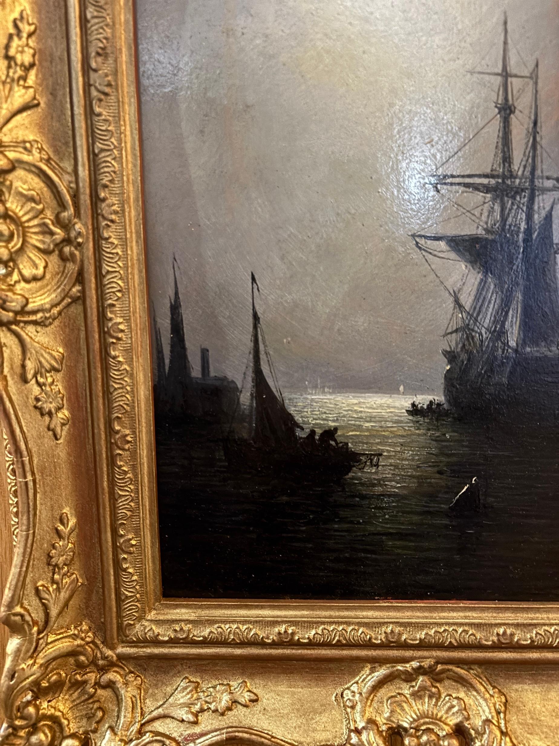 19e siècle anglais, Expédition au clair de lune - Painting de Adolphus Knell