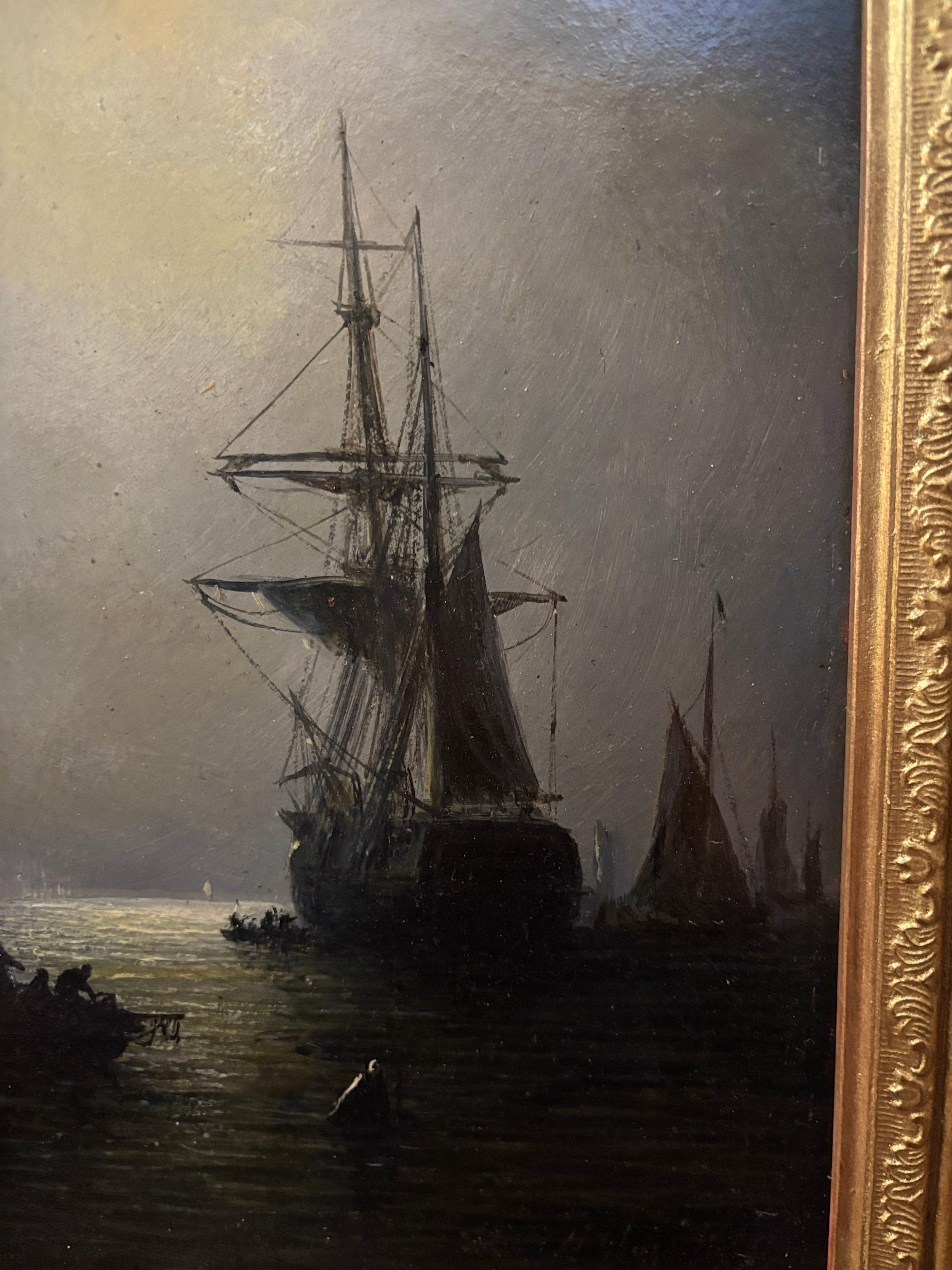 19e siècle anglais, Expédition au clair de lune - Marron Landscape Painting par Adolphus Knell