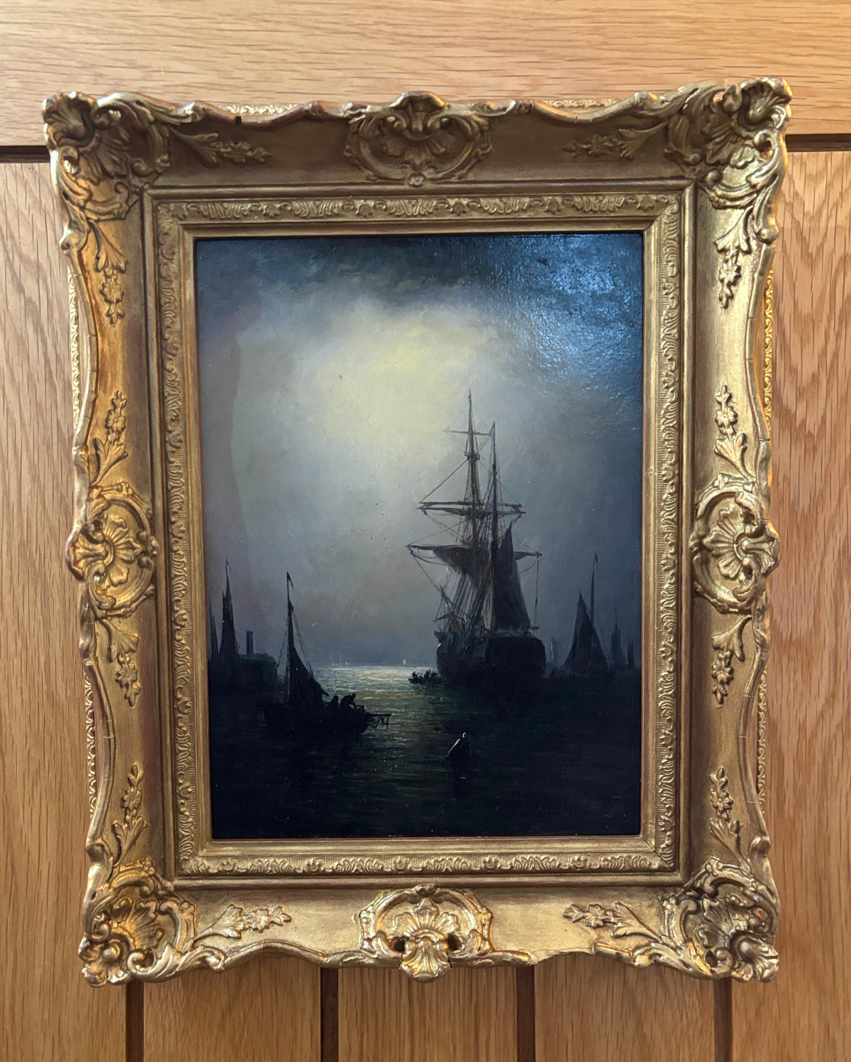 Landscape Painting Adolphus Knell - 19e siècle anglais, Expédition au clair de lune