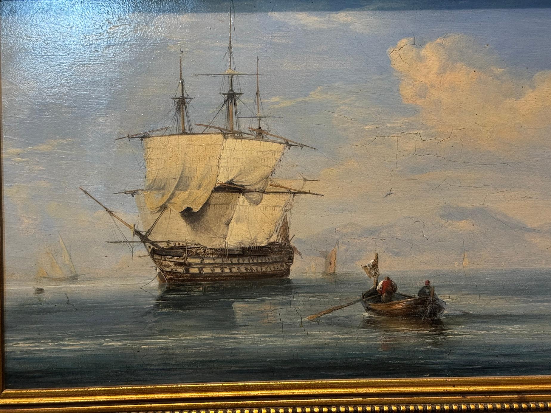 Englisches Kriegsschiff auf See des 19. Jahrhunderts, ruhiges Wasser mit Wiederauflage von Reihenbooten im Angebot 9