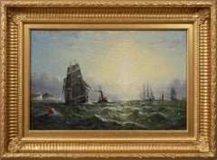 19th Century seascape oil painting of a steam boat & sailing ships off Dover