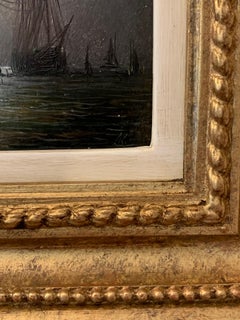 Antique Victorian, Impressionist 19th century English oil, Fishings boat at Sea