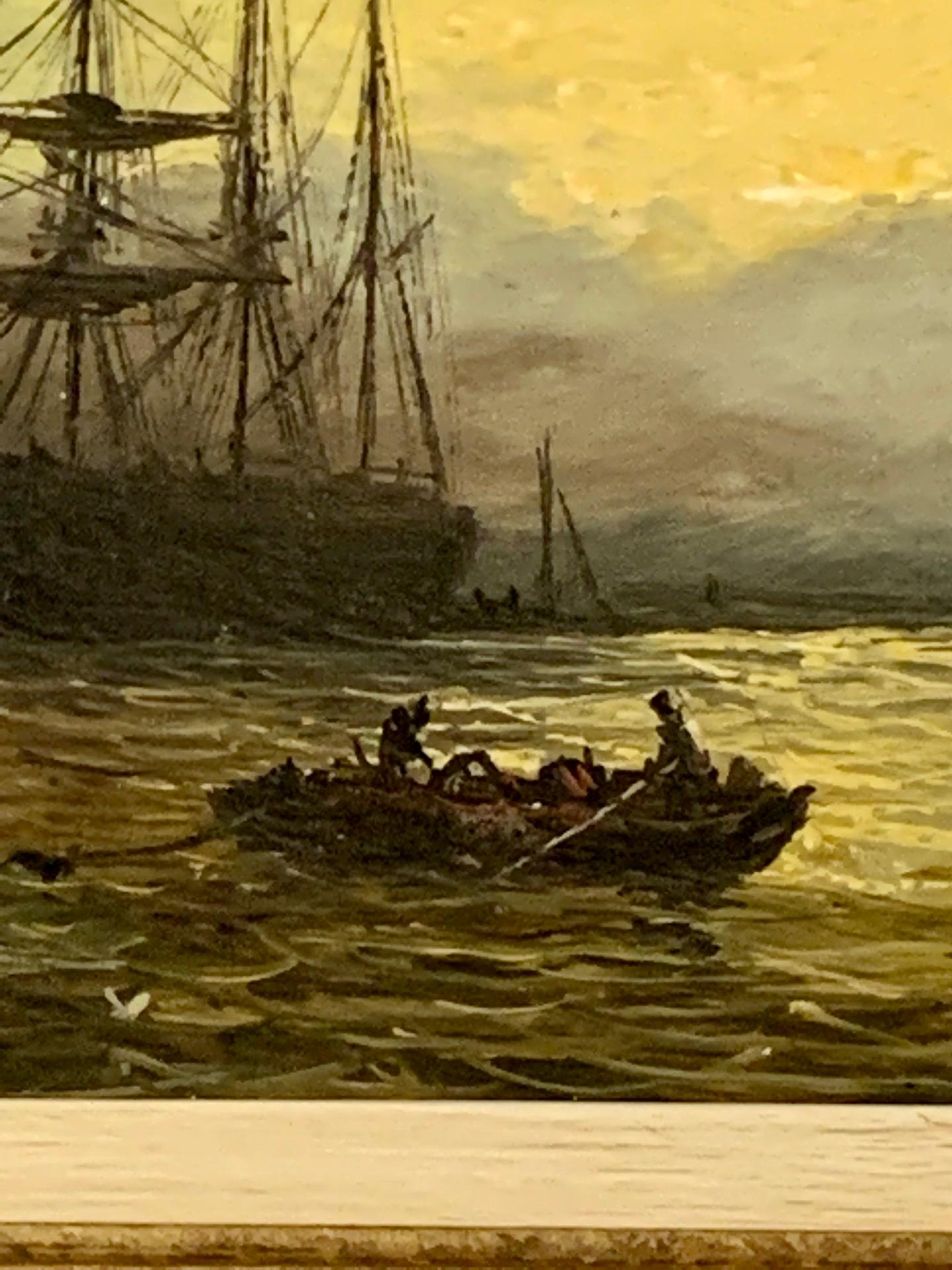 Antique Victorian, Impressionist 19th century English oil, Fishings boat at Sea, At Moon Light

One from a set of nine all painted at the same time and all from the same private collection.

 Knell was a superb painter of marine subjects during the