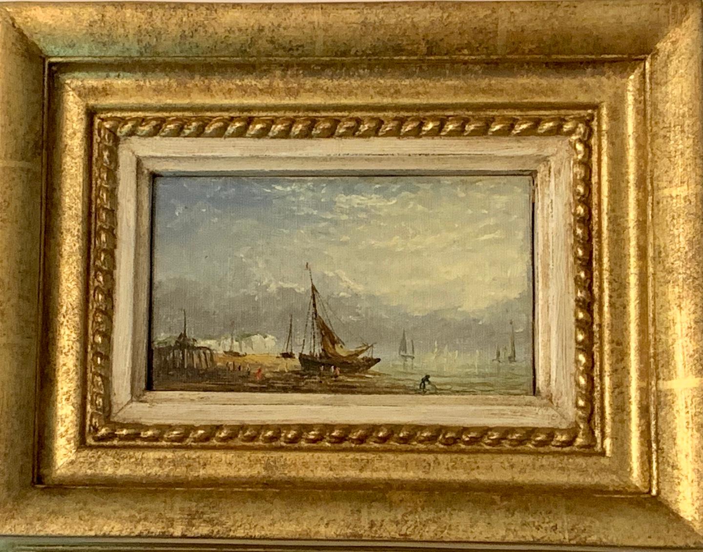 Adolphus Knell Landscape Painting - Antique Victorian, Impressionist 19th century English oil, Fishings boat at Sea