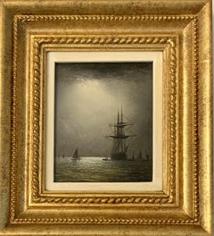 Antikes viktorianisches, impressionistisches englisches Ölgemälde des 19. Jahrhunderts, Fischerboot auf See