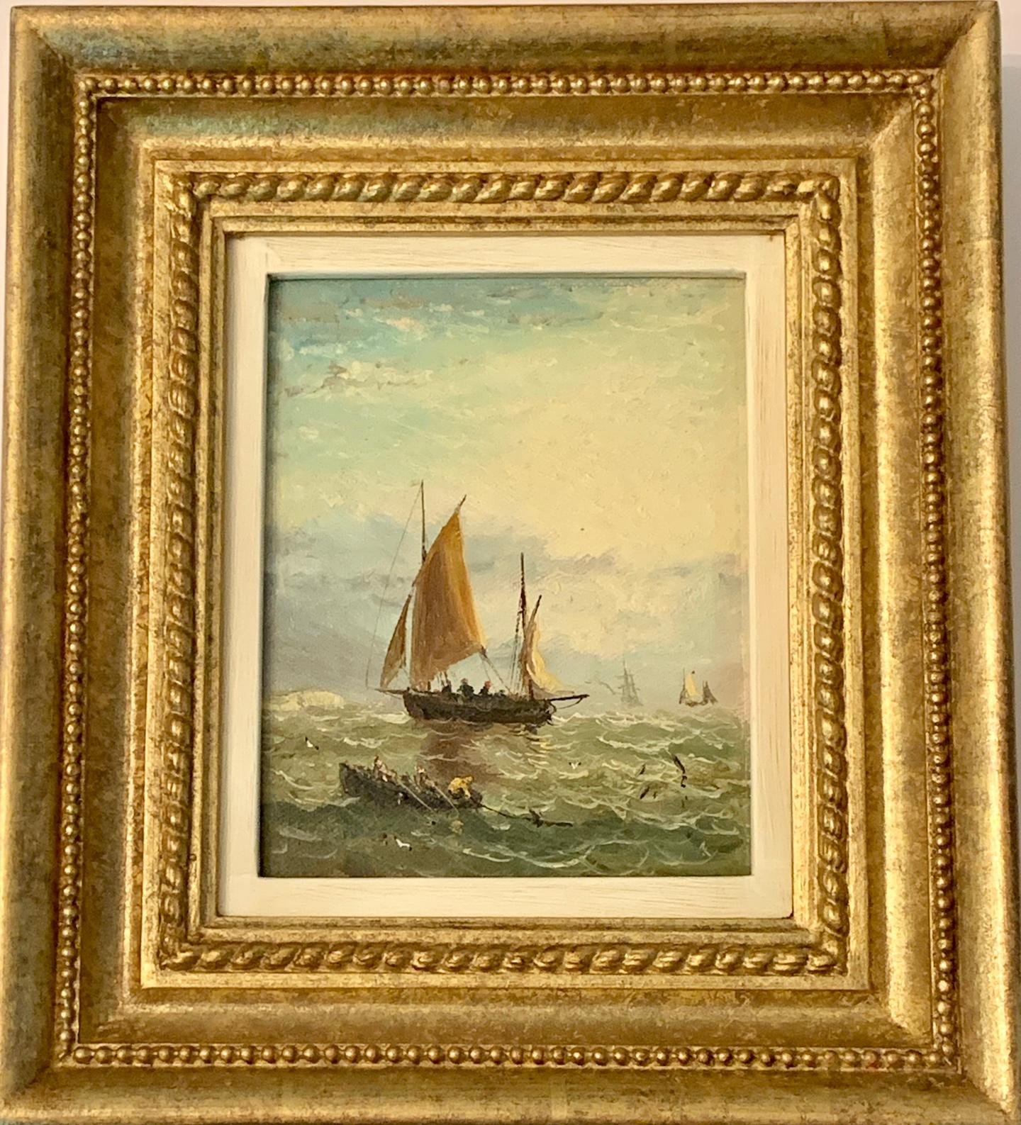Adolphus Knell Figurative Painting - Antique Victorian, Impressionist 19th century English oil, Fishings boat at Sea