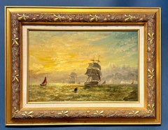 Antique Victorian, Impressionist 19th century English oil, Fishings boat at Sea