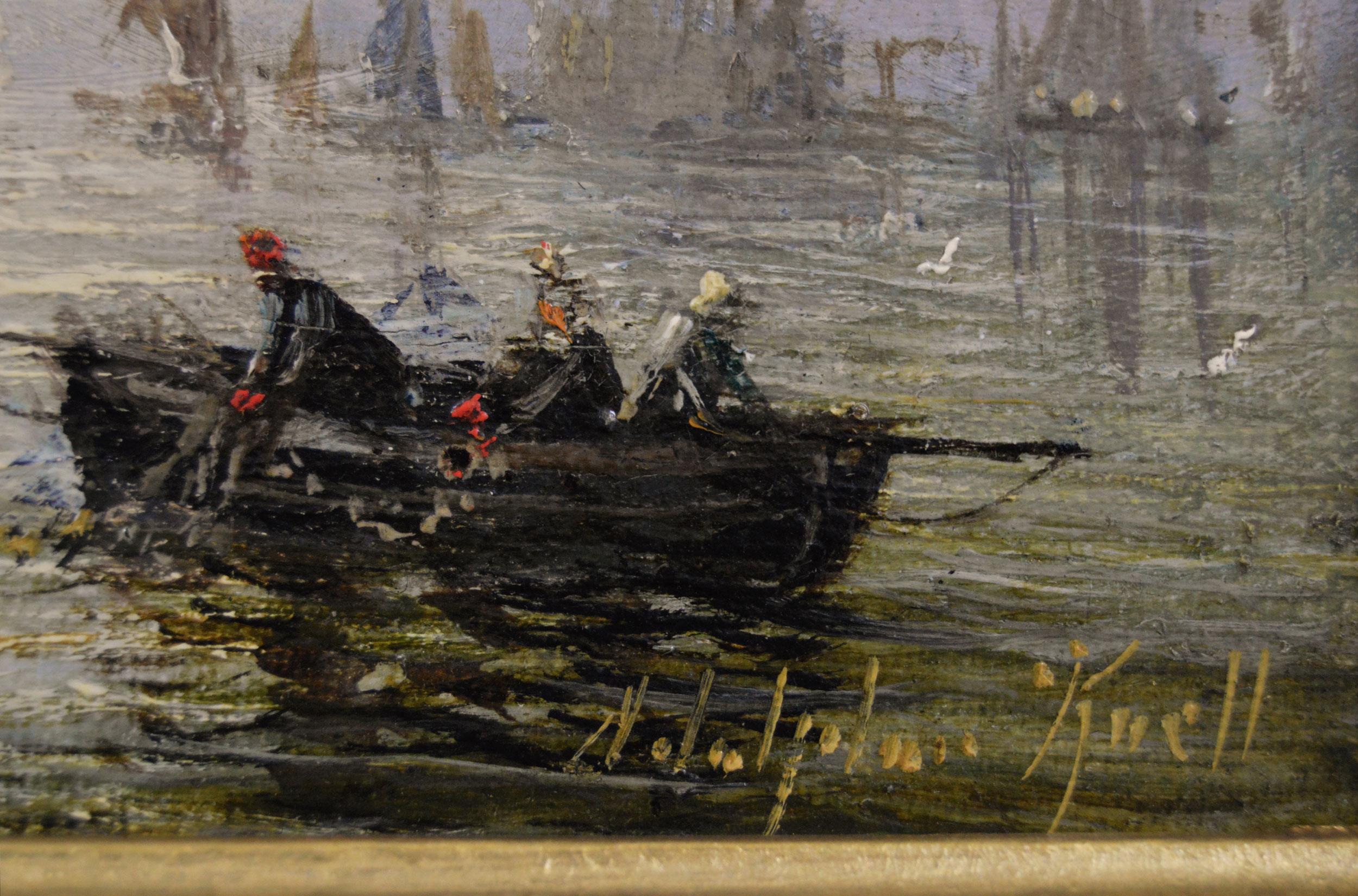 Paire de peintures à l'huile de paysages marins du 19e siècle représentant des navires à l'ancre  en vente 1