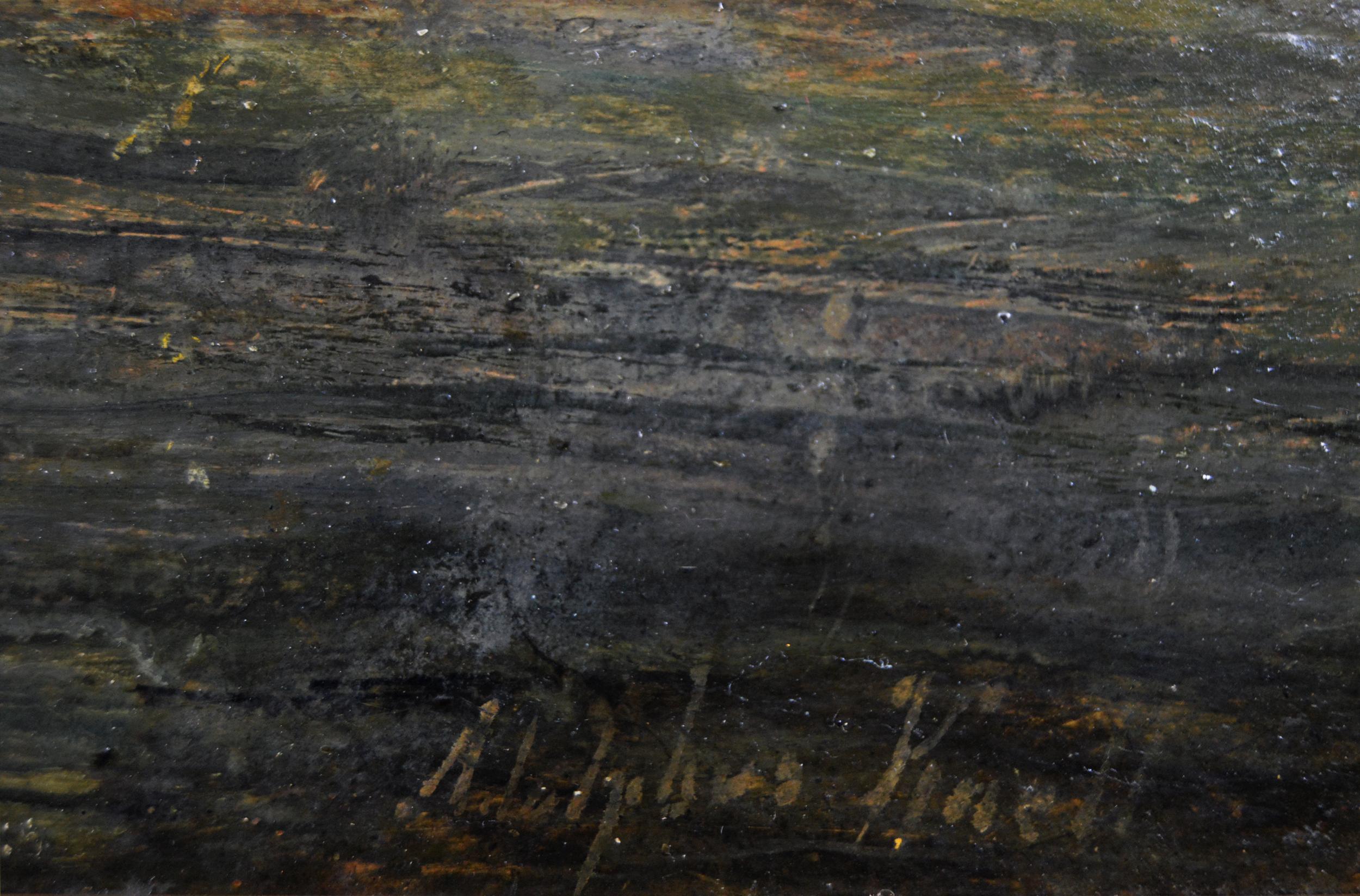 Paire de peintures à l'huile de paysages marins du XIXe siècle représentant des navires et des bateaux de pêche  - Marron Landscape Painting par Adolphus Knell
