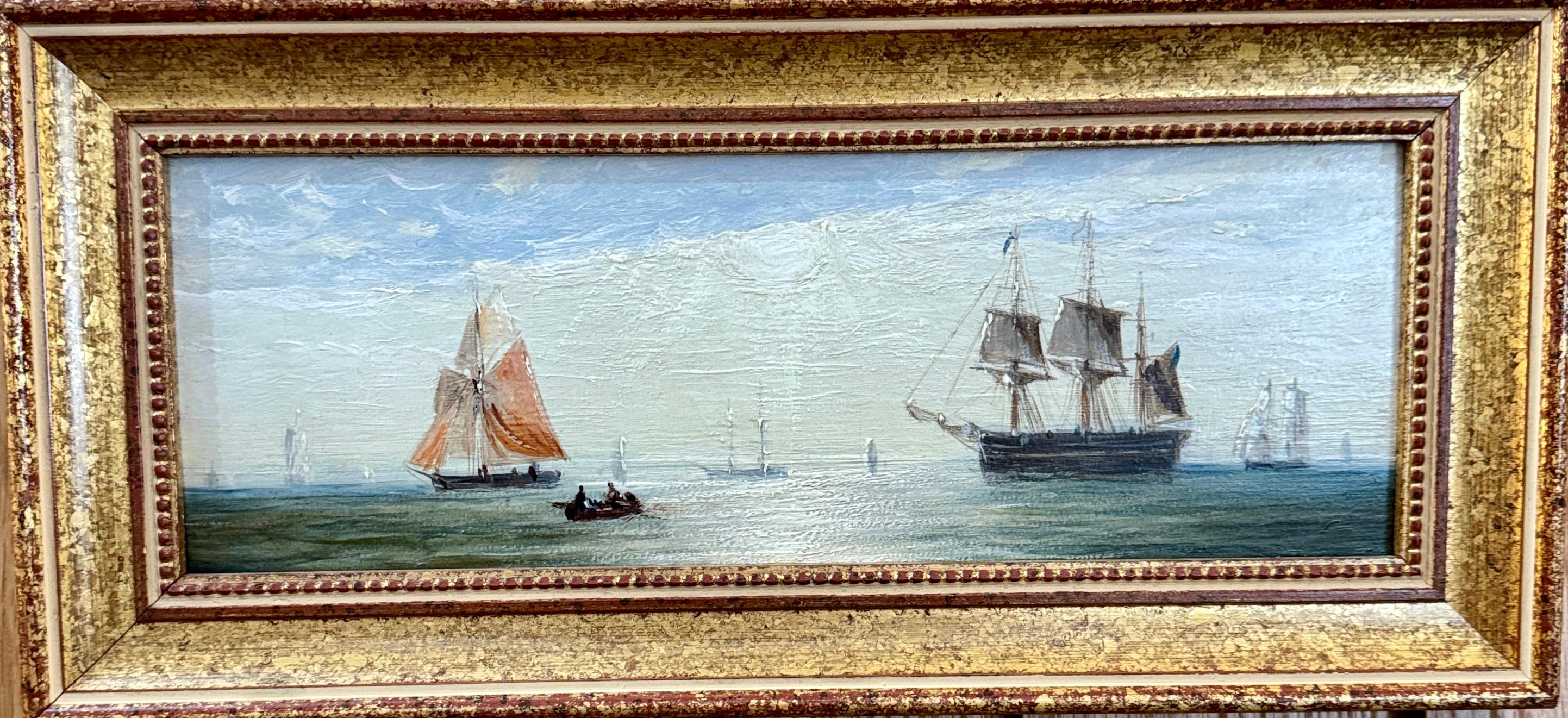 Adolphus Knell Landscape Painting – Schifffahrt in ruhigen Küstengewässern, 19. Jahrhundert, Englisch, Fischerei, Kriegsschiff
