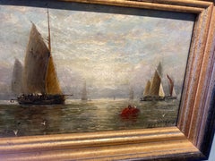 "19th Century Shipping at Sea at  Sunrise" small Oil Painting0